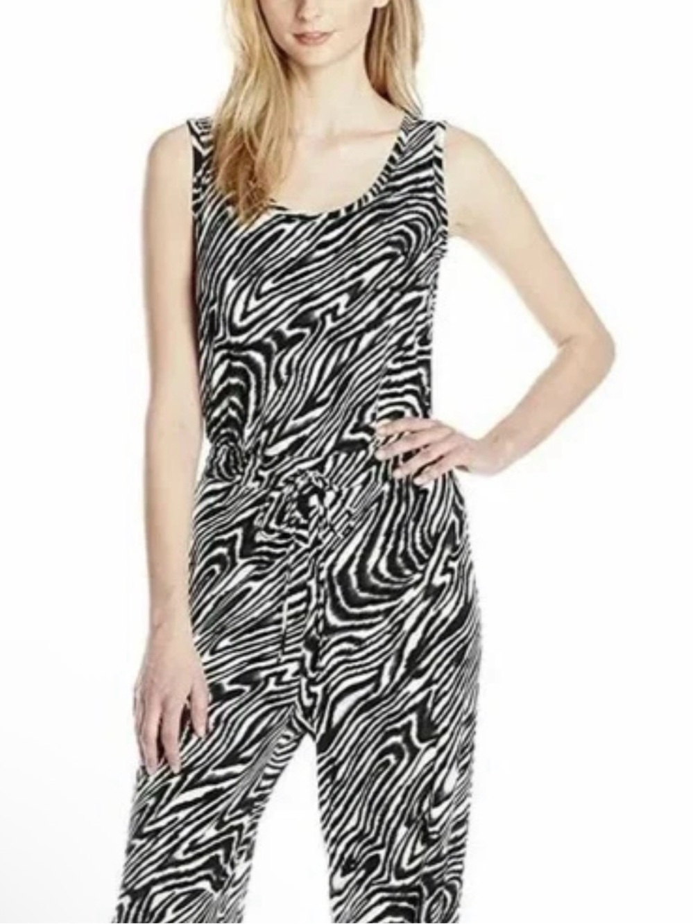 Calvin Klein Black & White Zebra-Pattern Sleeveless Jumpsuit